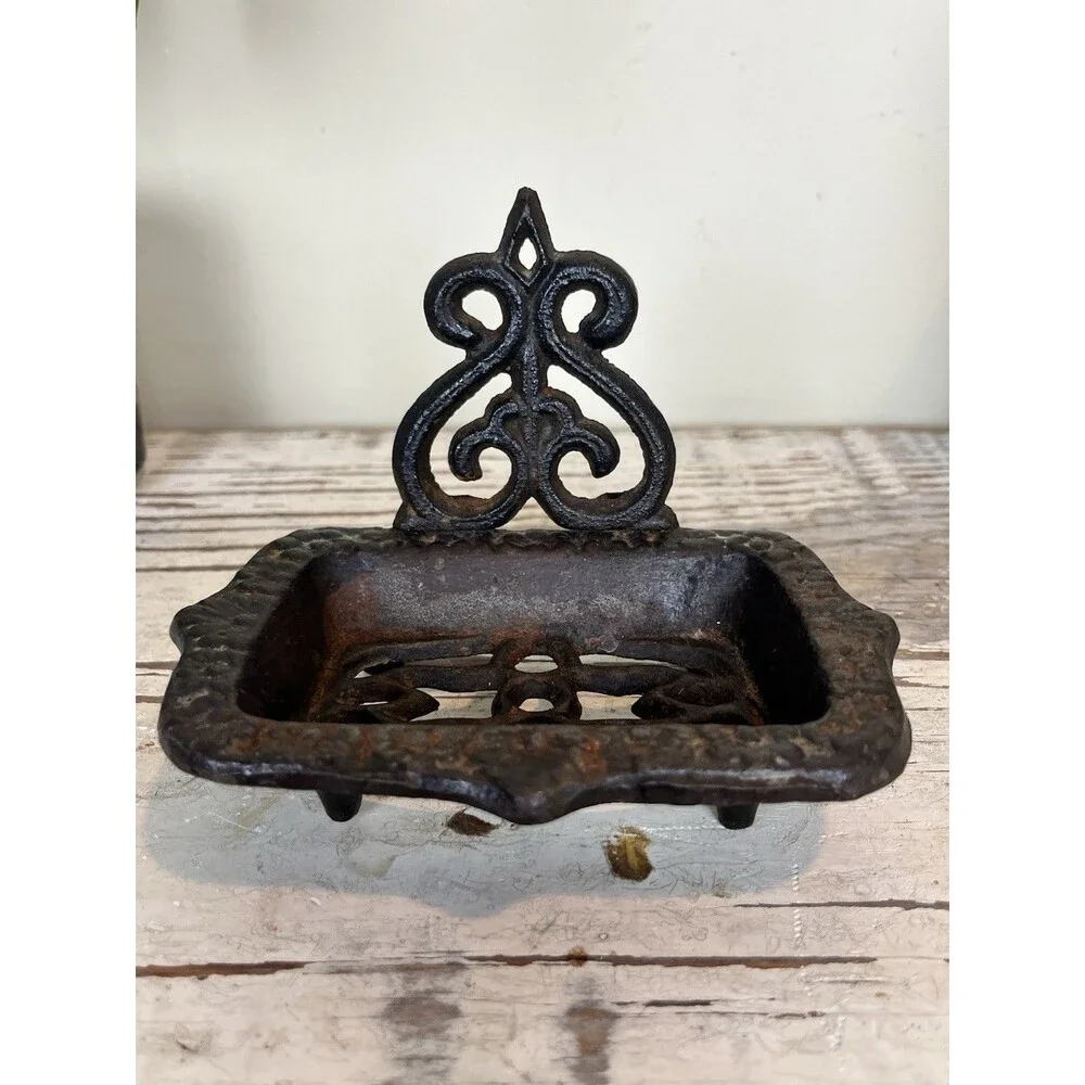 Cast Iron Farmhouse Footed Soap Dish Rustic Black Brown 6